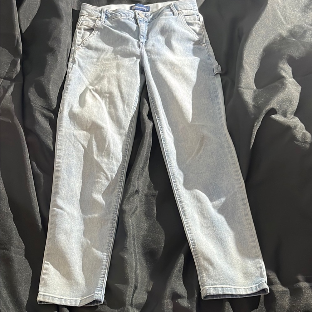 Democracy Blue Straight Leg Jeans with Modern Distressing